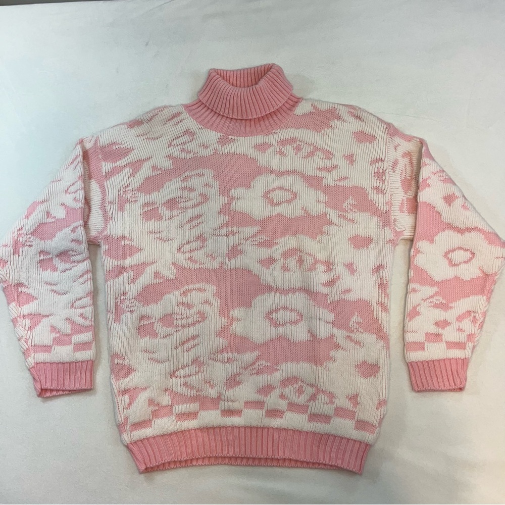 Vtg‎ Arielle Pastel Pink White Turtle Neck Sweater Womans Sz MD? Made In USA